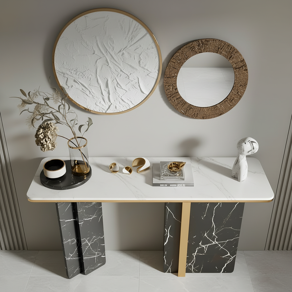 Gold & Black Marble Slat Console Table - Image 3
