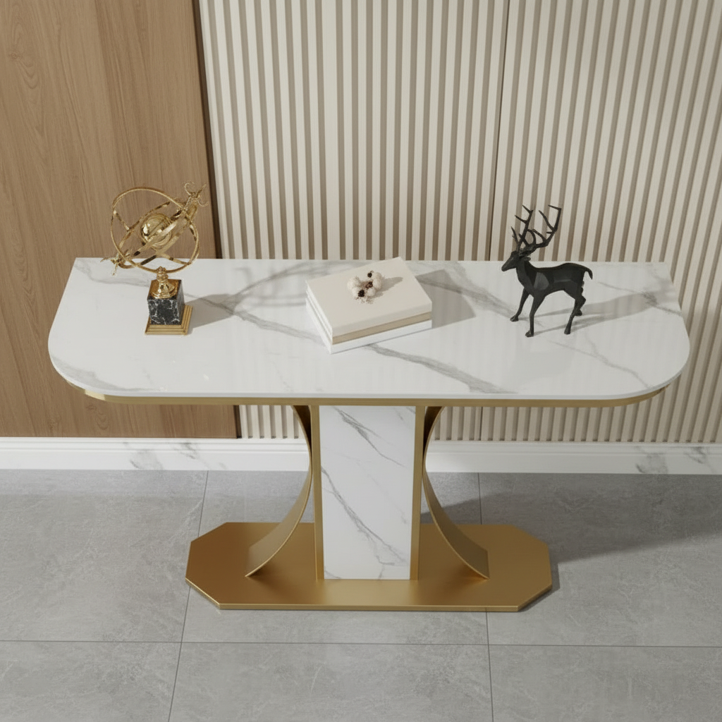 Gold & Marble Pedestal Console Table - Image 2