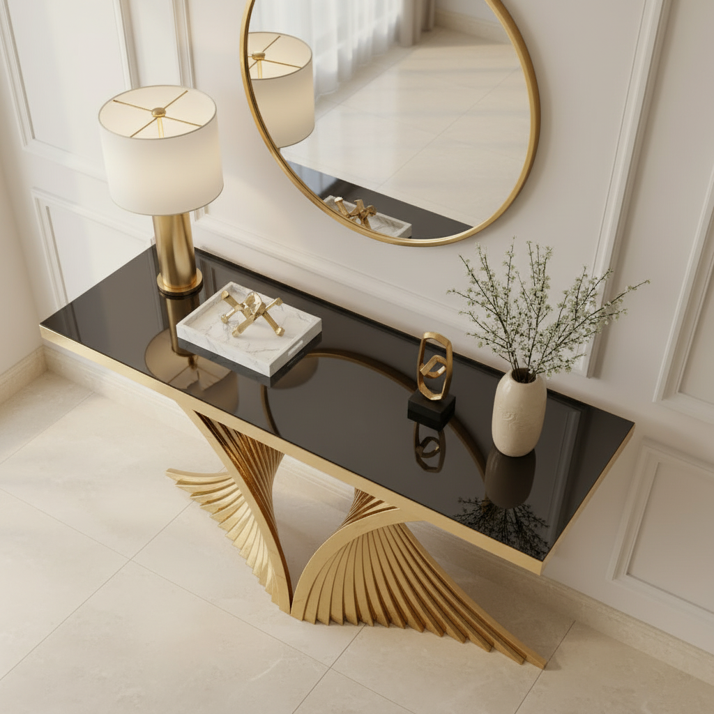 Gold Twisted Rib Console Table - Image 3