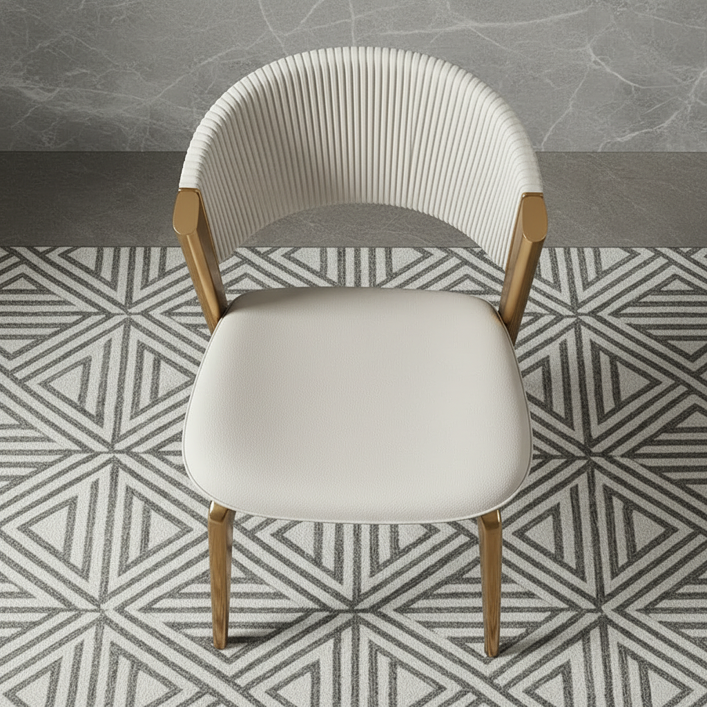 Gold-Framed Ribbed White Leather Dining Chair - Image 2