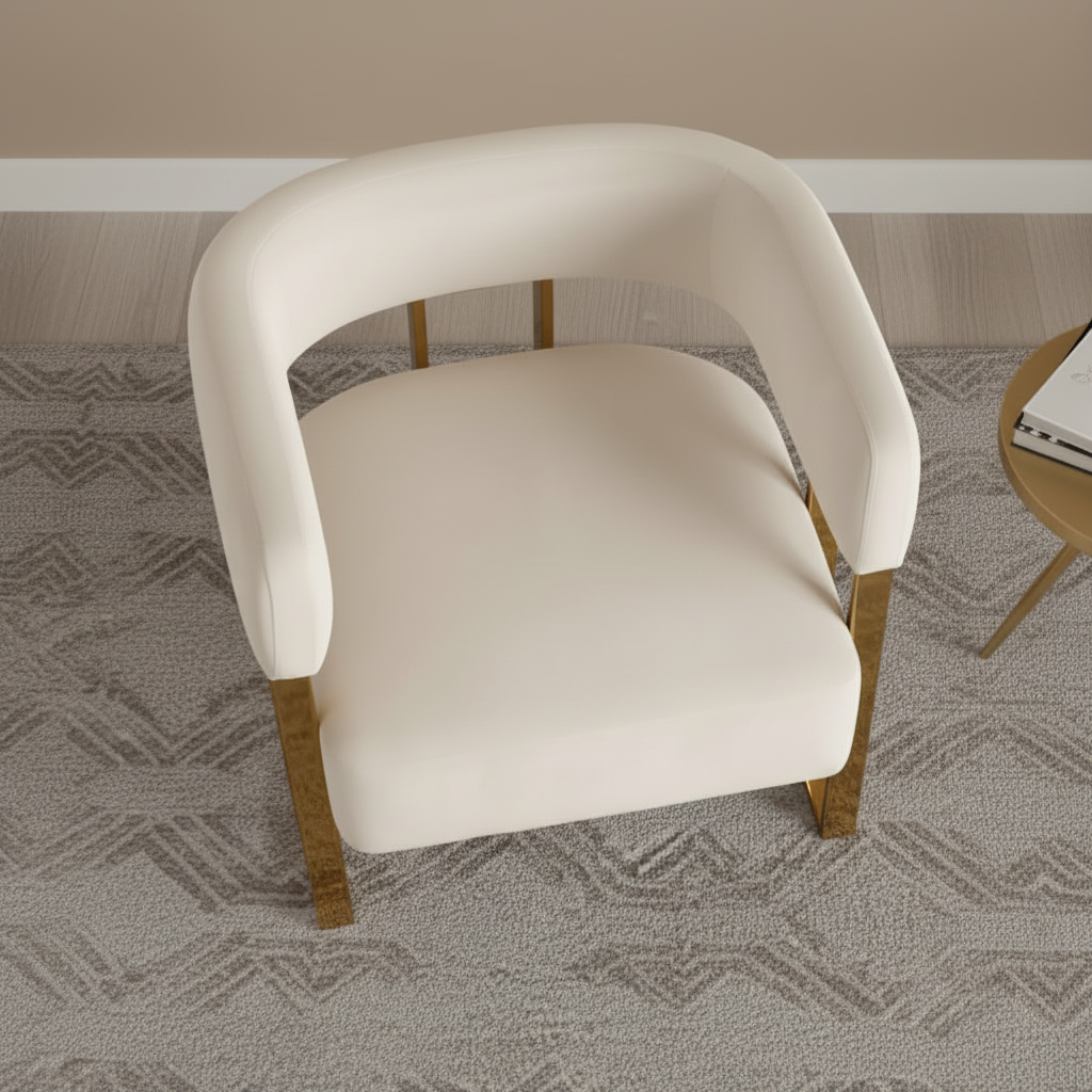 Gold Framed Cream Leather Barrel Accent Chair - Image 2