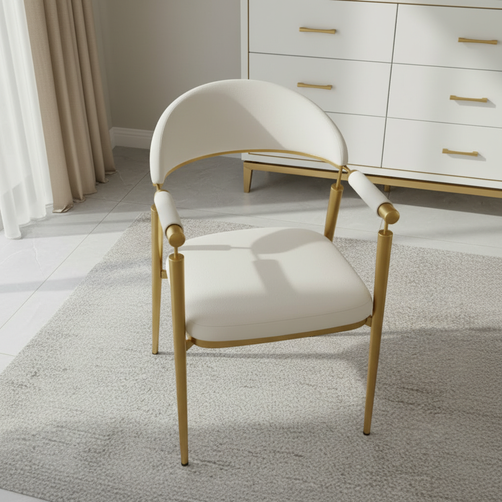 Gold-Framed White Leather Armchair with Bolster Armrests - Image 2