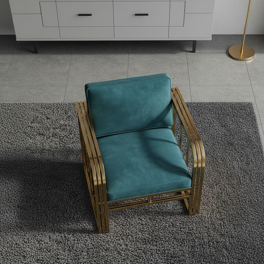 Gold-Framed Teal Velvet Geometric Accent Chair - Image 2