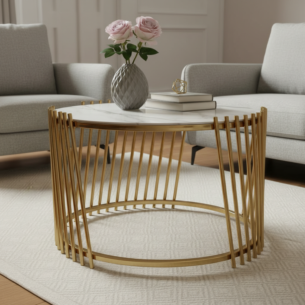 Circular Gold Marble Table - Image 2