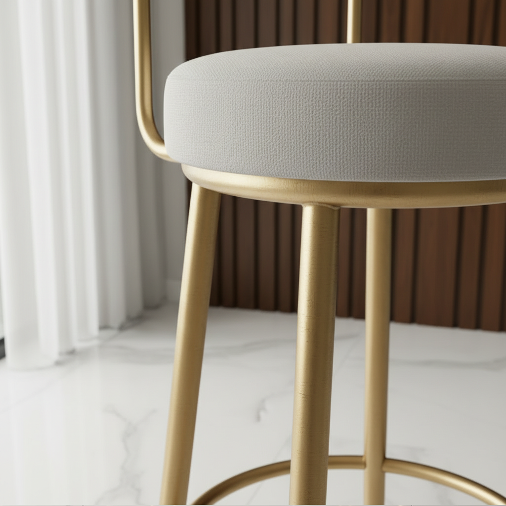 ⁦Modern Gold-Framed White Leather Bar Stools⁩ - الصورة ⁦2⁩