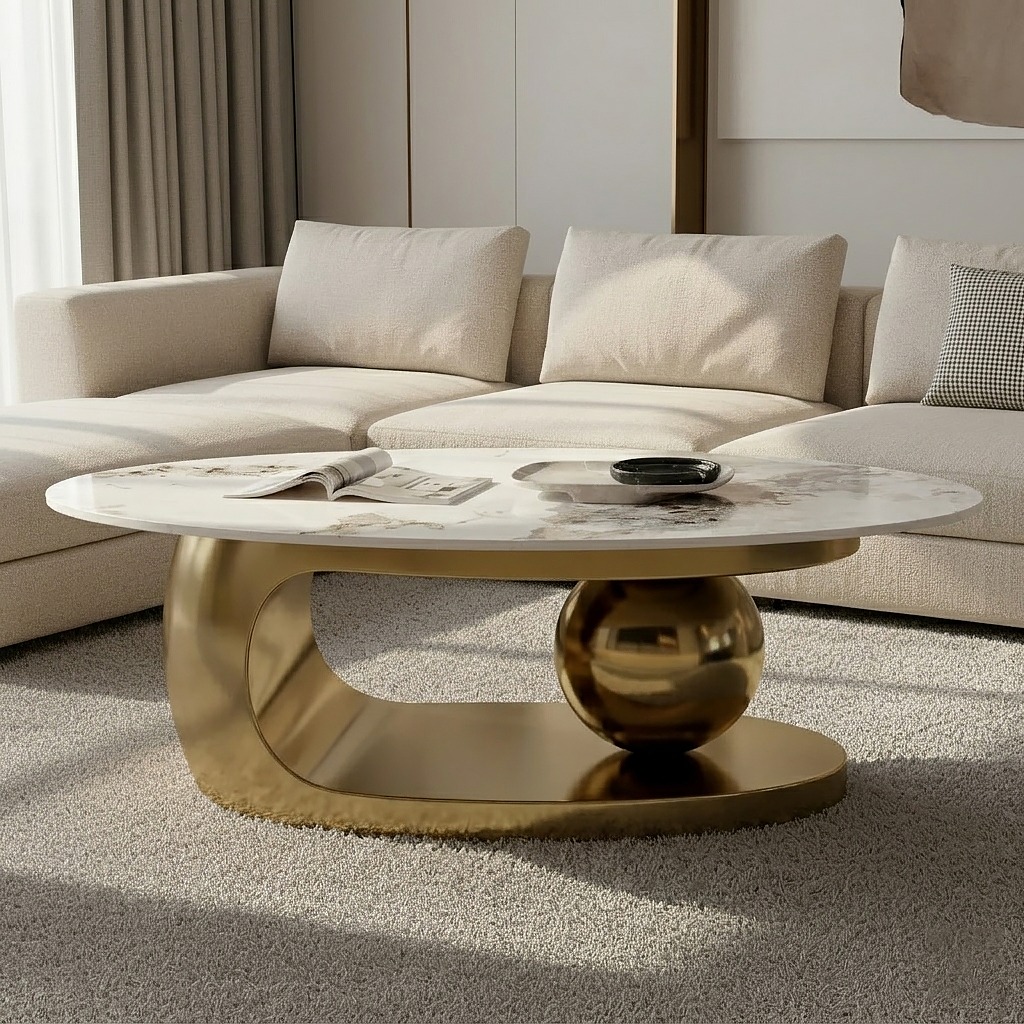 Modern Gold Oval Coffee Table - Image 3