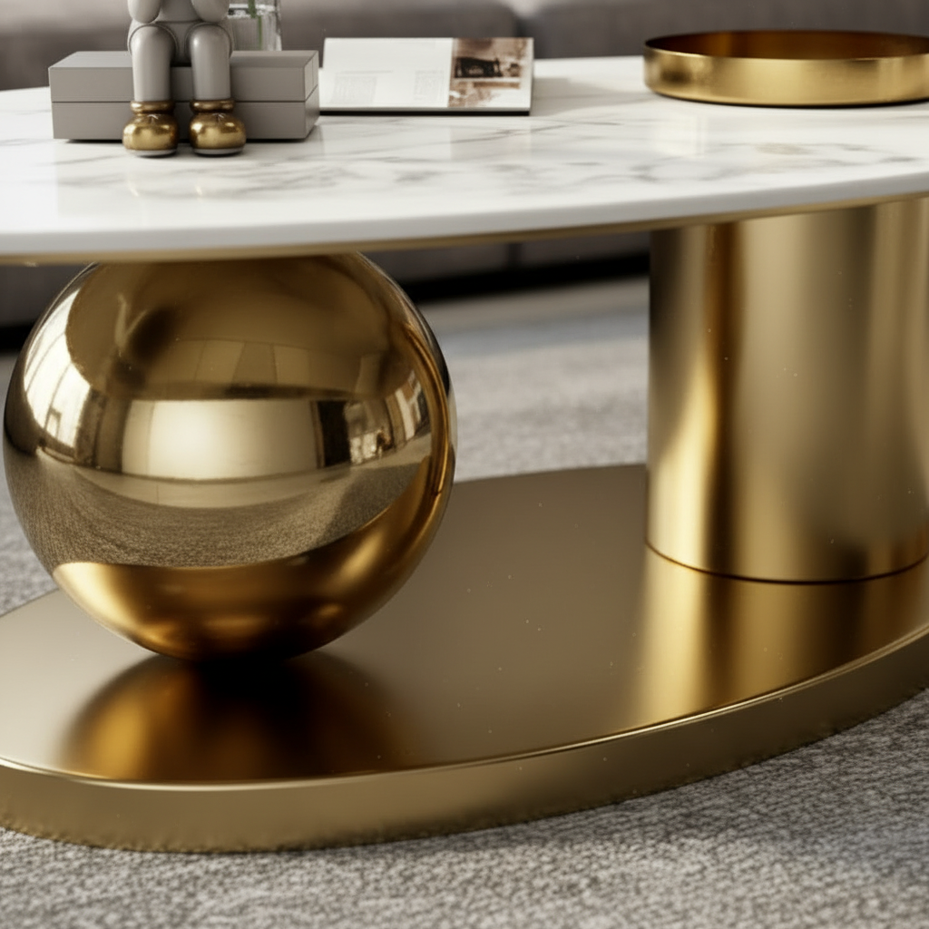 Oval Gold Marble Table - Image 3