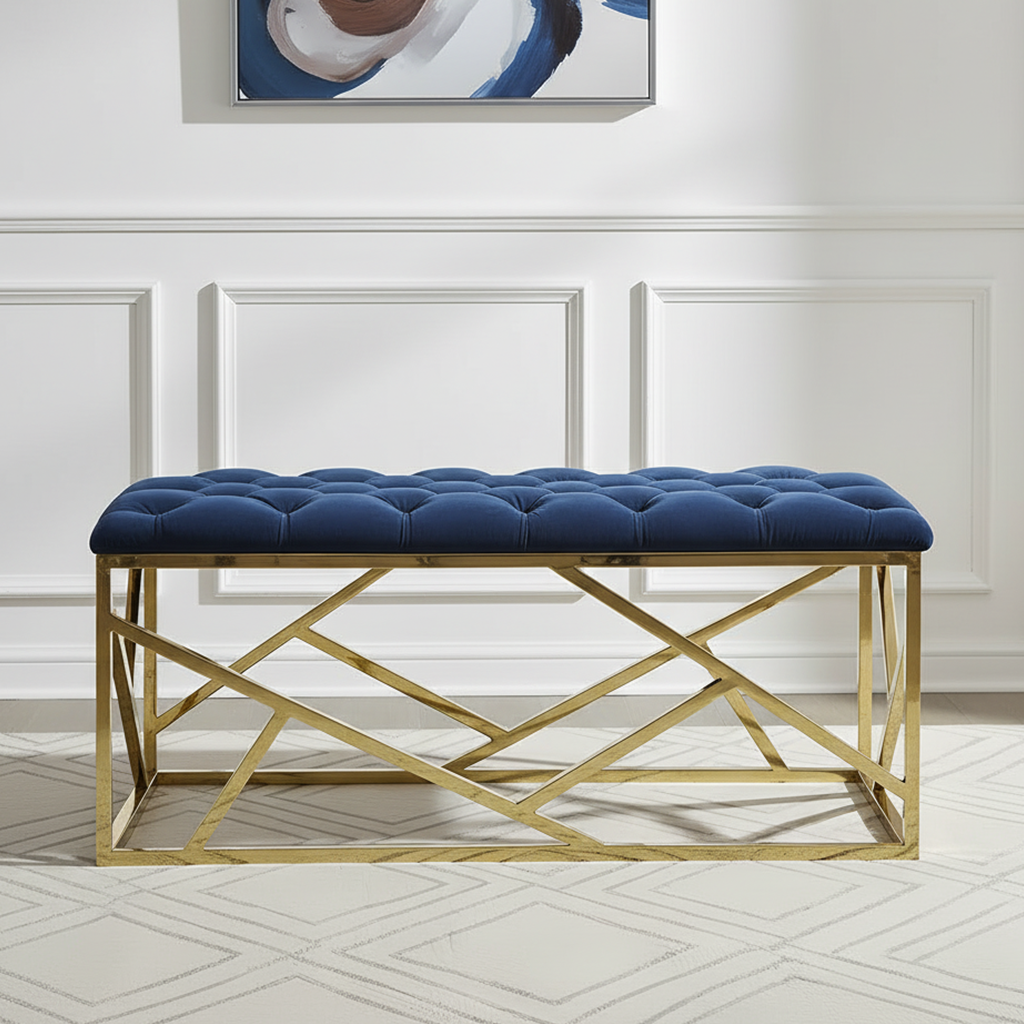 Modern Gold Geometric Rectangular Marble Bench - Image 3