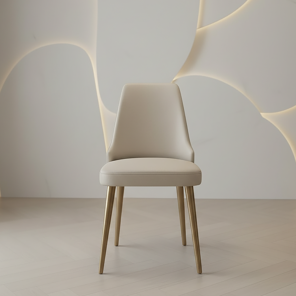 Modern Gold Slat-Base Marble Dining Table & Beige Leather Chairs Dining Set - Image 3