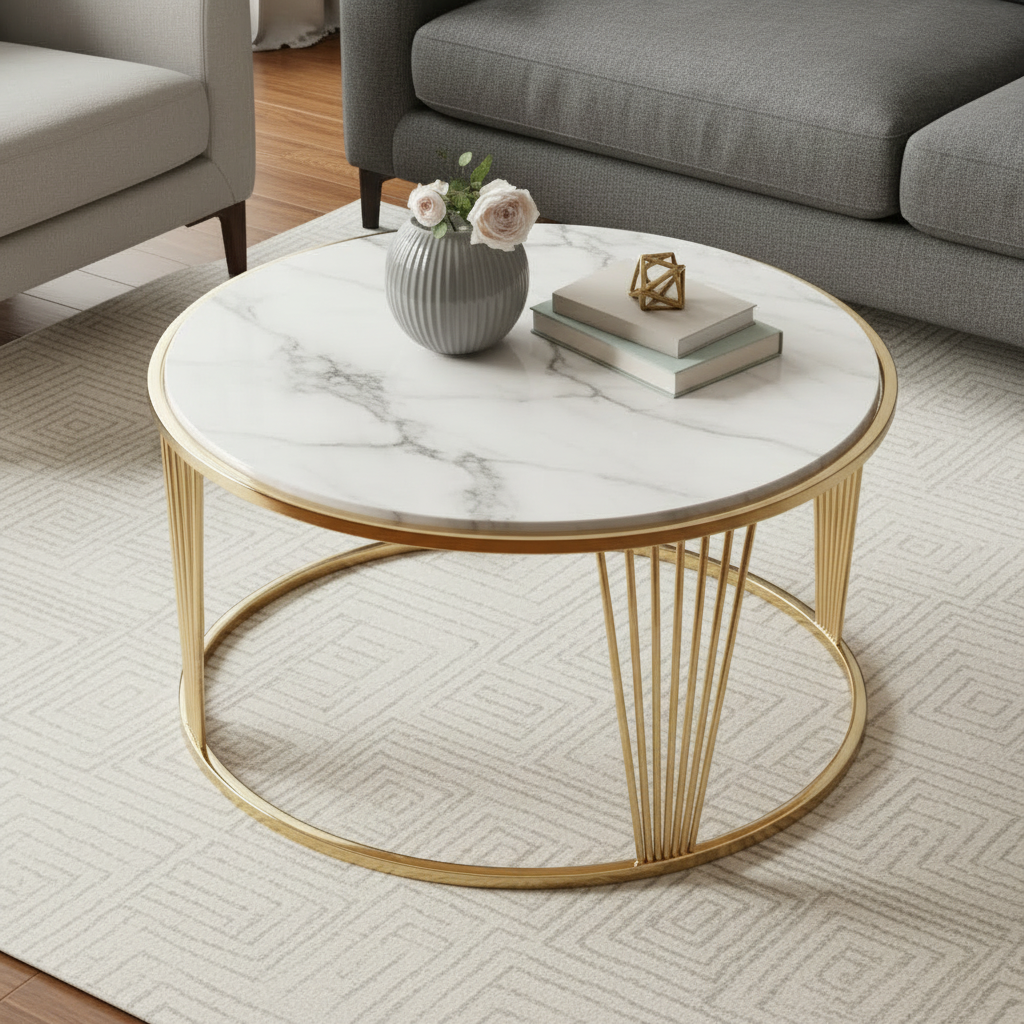 Round Gold Marble Table - Image 3