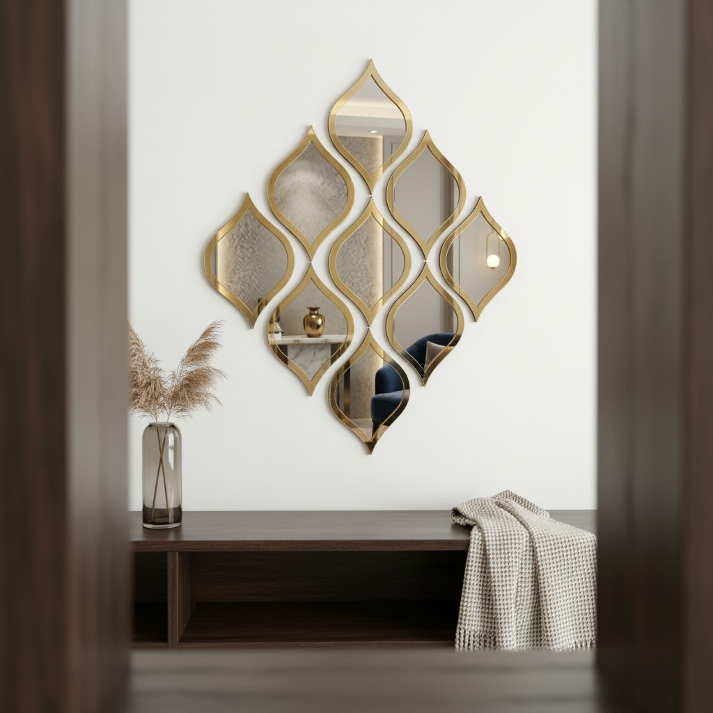 Royal Arabesque Cluster: Artisan Gold Wall Mirror - Image 3