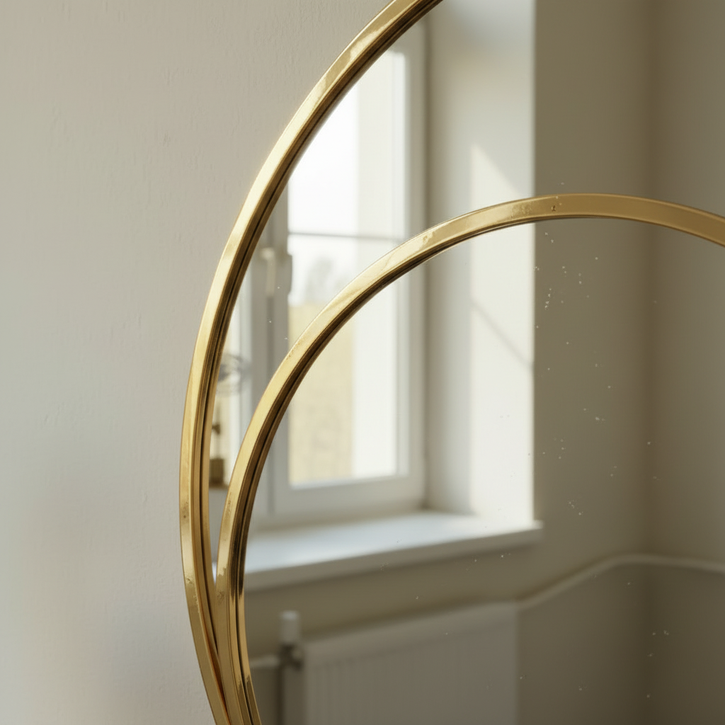 Round Gold Wall Mirror with Inset Secondary Circle Frame - Image 3