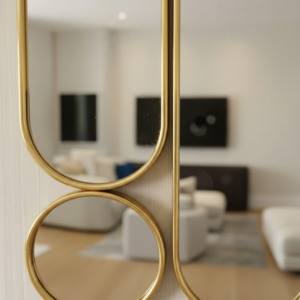 Large Gold Multi-Panel Wall Mirror with 6 Interlocking Capsule Mirrors - Image 3