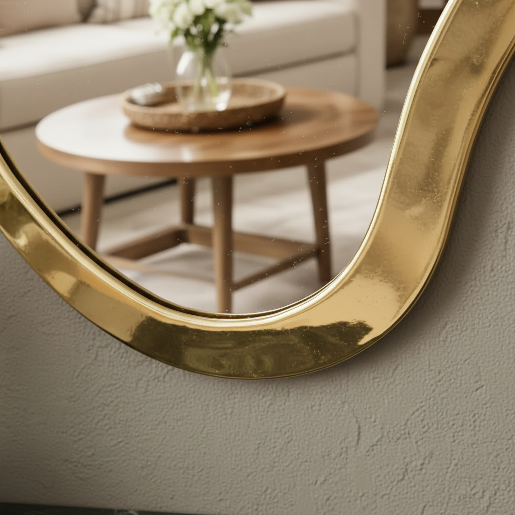 Large Asymmetrical Gold Wall Mirror – Organic Wavy Frame - Image 4