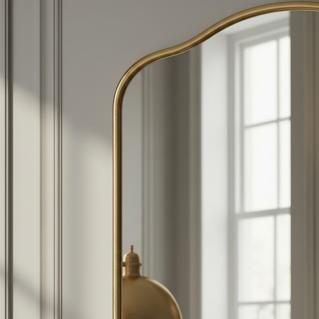 Full-Length Gold Wall Mirror with Scalloped Top and Bottom Edges - Image 3
