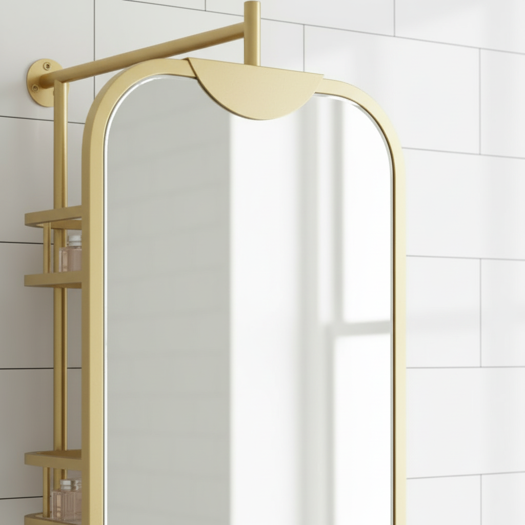Gold Bathroom Mirror with Side Shelves - Image 3