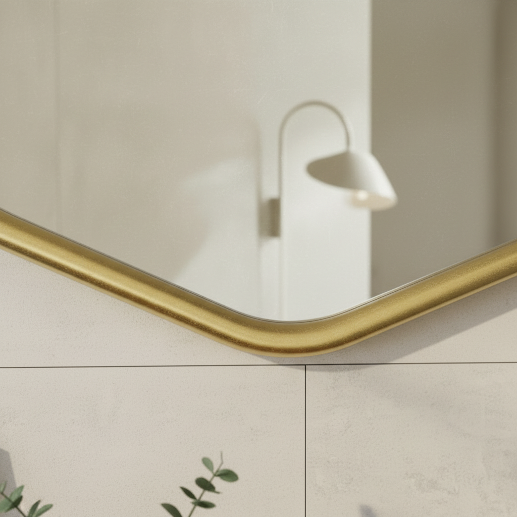 Modern Geometric Gold Wall Mirror – Soft-Edge Heptagon Frame Accent Mirror - Image 3