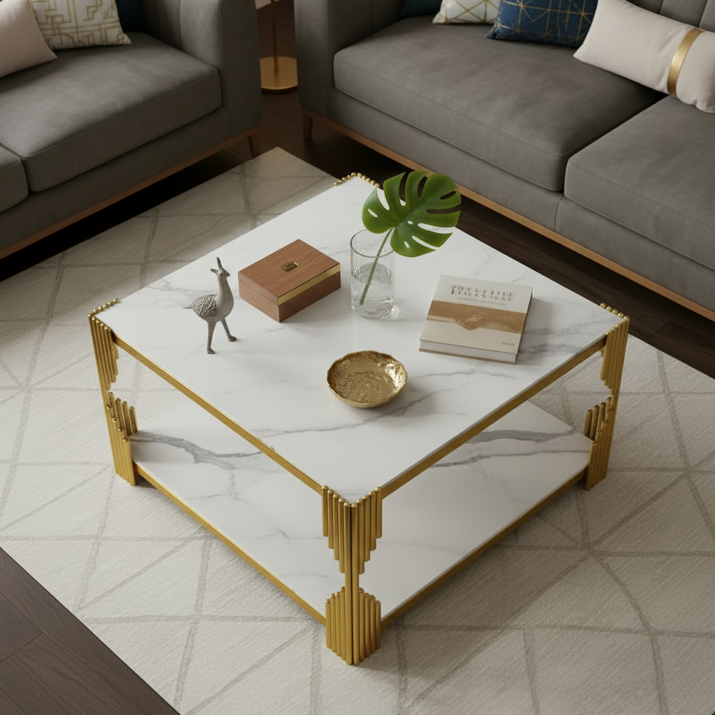 Square Gold Marble Table - Image 4
