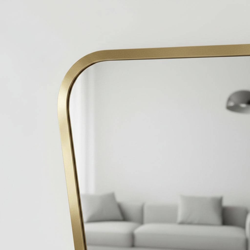 Modern Tapered Gold Wall Mirror – Sleek Geometric Rectangle with Rounded Edges - Image 3