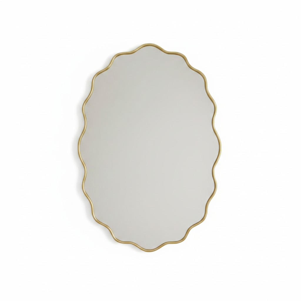 Modern Scalloped Gold Oval Mirror – Wavy Edge Decorative Bathroom Vanity Mirror - Image 3