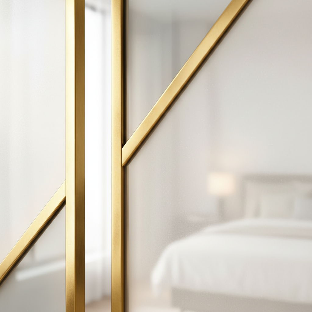 Geometric Gold Frame Glass Partition – Floor-to-Ceiling Style Modular Room Divider - Image 3