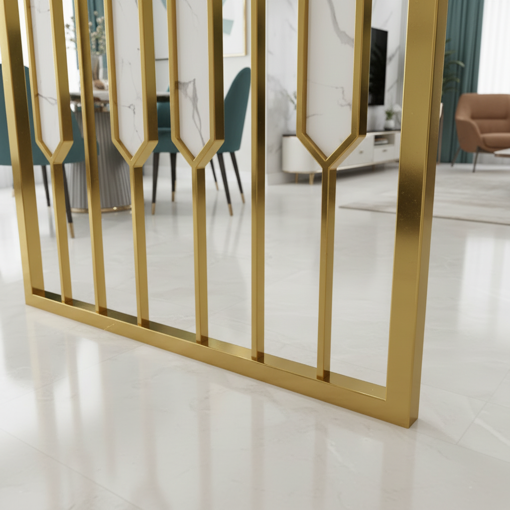 Contemporary Geometric Gold Partition – Modular Frame Divider with Carrara Marble Pattern - Image 3