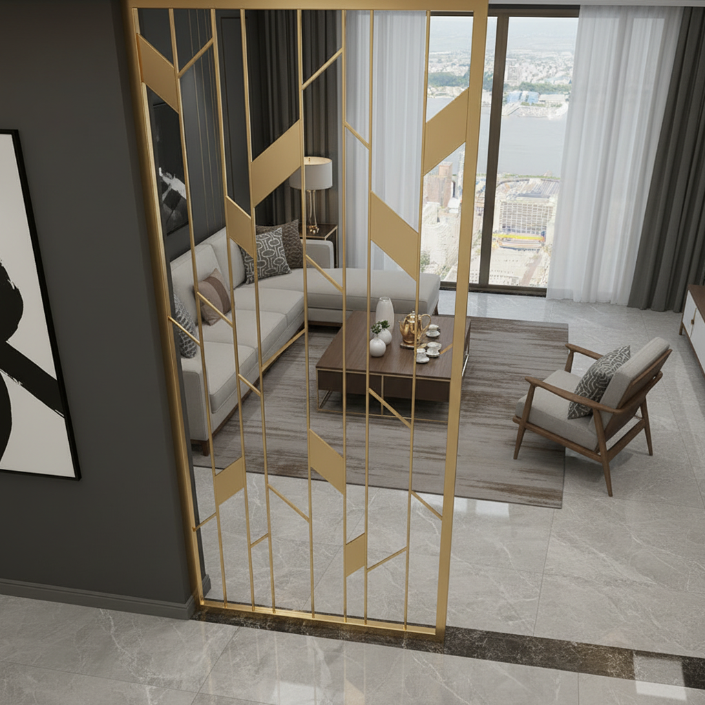 Modern Gold Geometric Room Divider – Luxury Stainless Steel Privacy Screen - Image 4