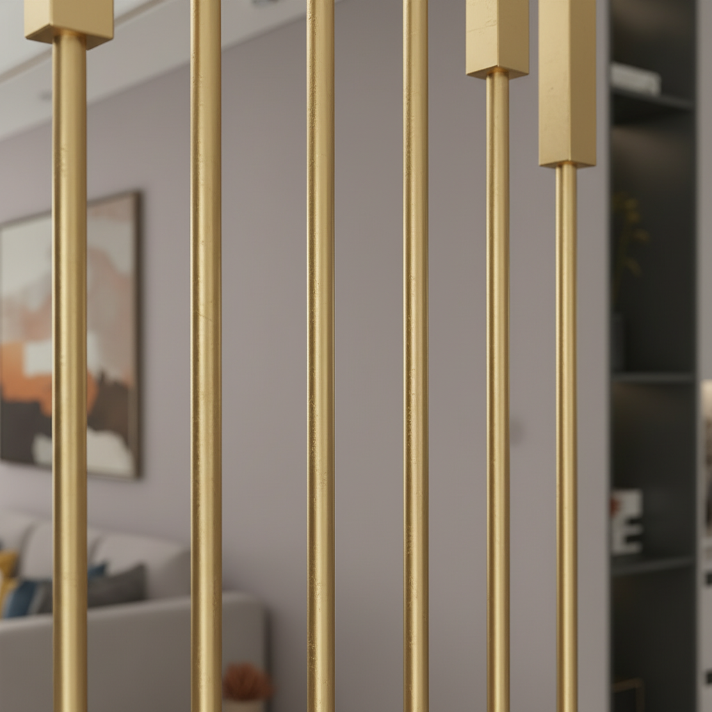 Modern Luxury Gold Column Room Divider – Vertical Spindle Metal Partition for Living Room - Image 3