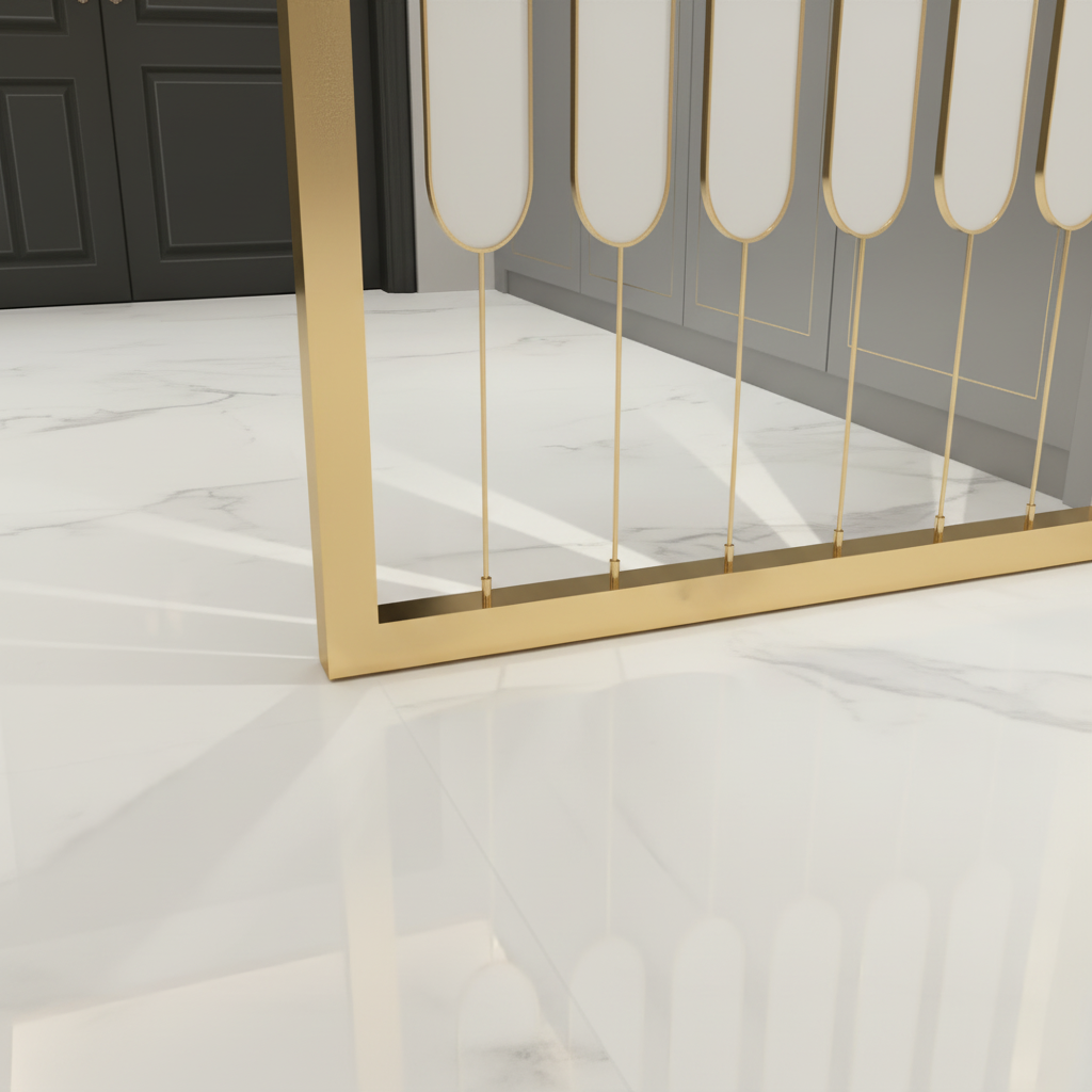 Modern Gold Metal Room Divider – Luxury White Capsule Panel Privacy Screen for Entryway - Image 3