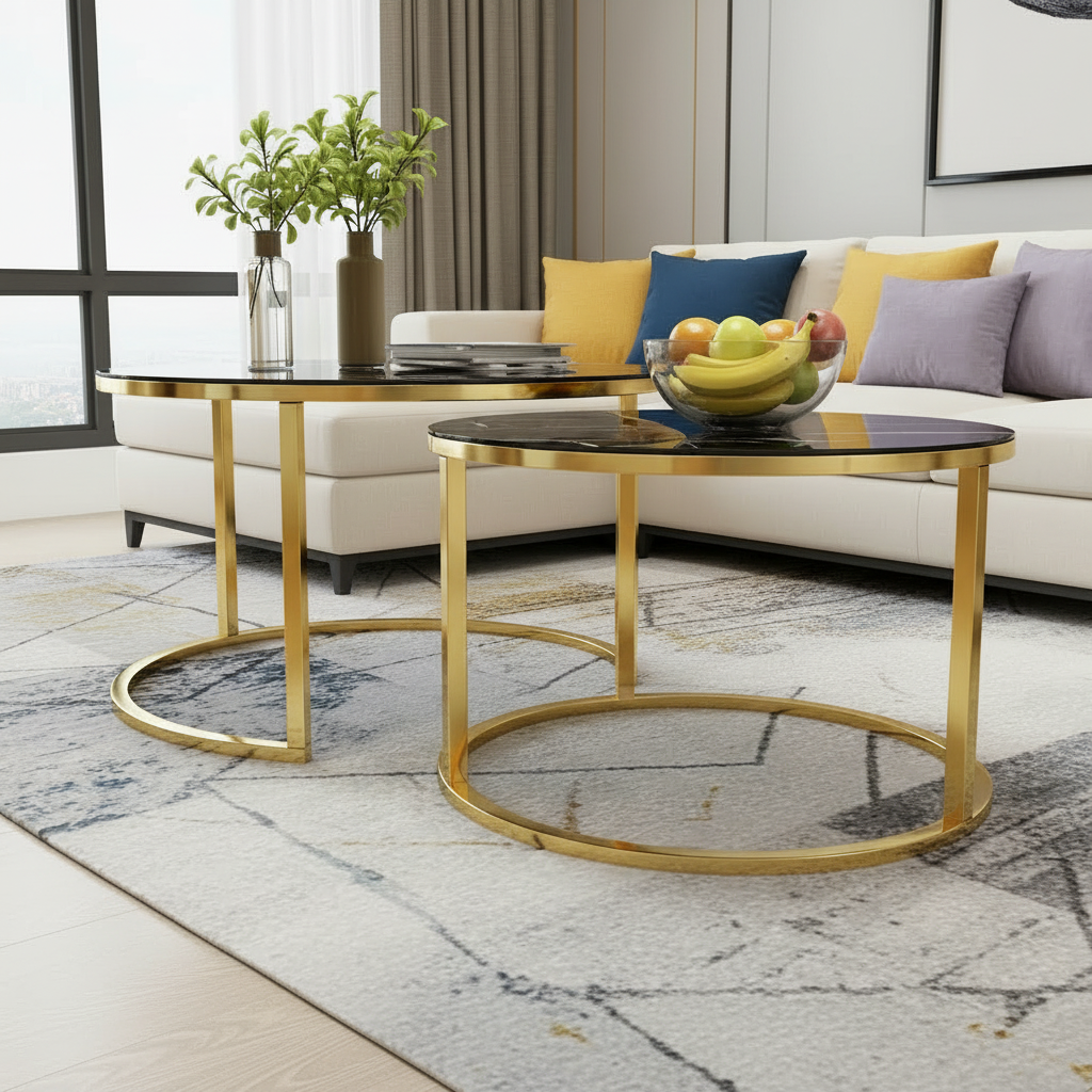 Nesting Black Marble Table Set - Image 4
