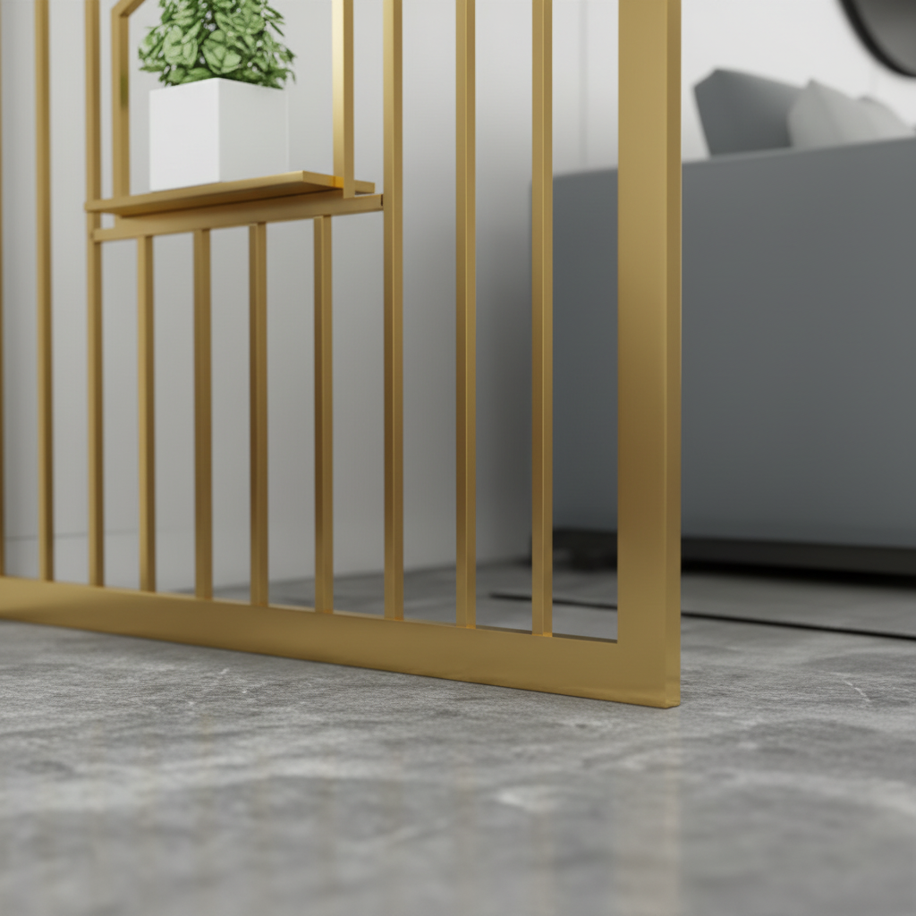 Modern Gold Staggered Pillar Room Divider – Luxury Vertical Metal Spindle Partition for Open Interiors. - Image 3