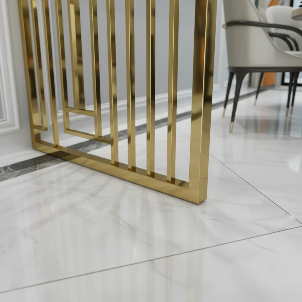 Luxury Gold Geometric Maze Partition – Modern Stainless Steel Room Divider for Dining & Living Areas. - Image 3