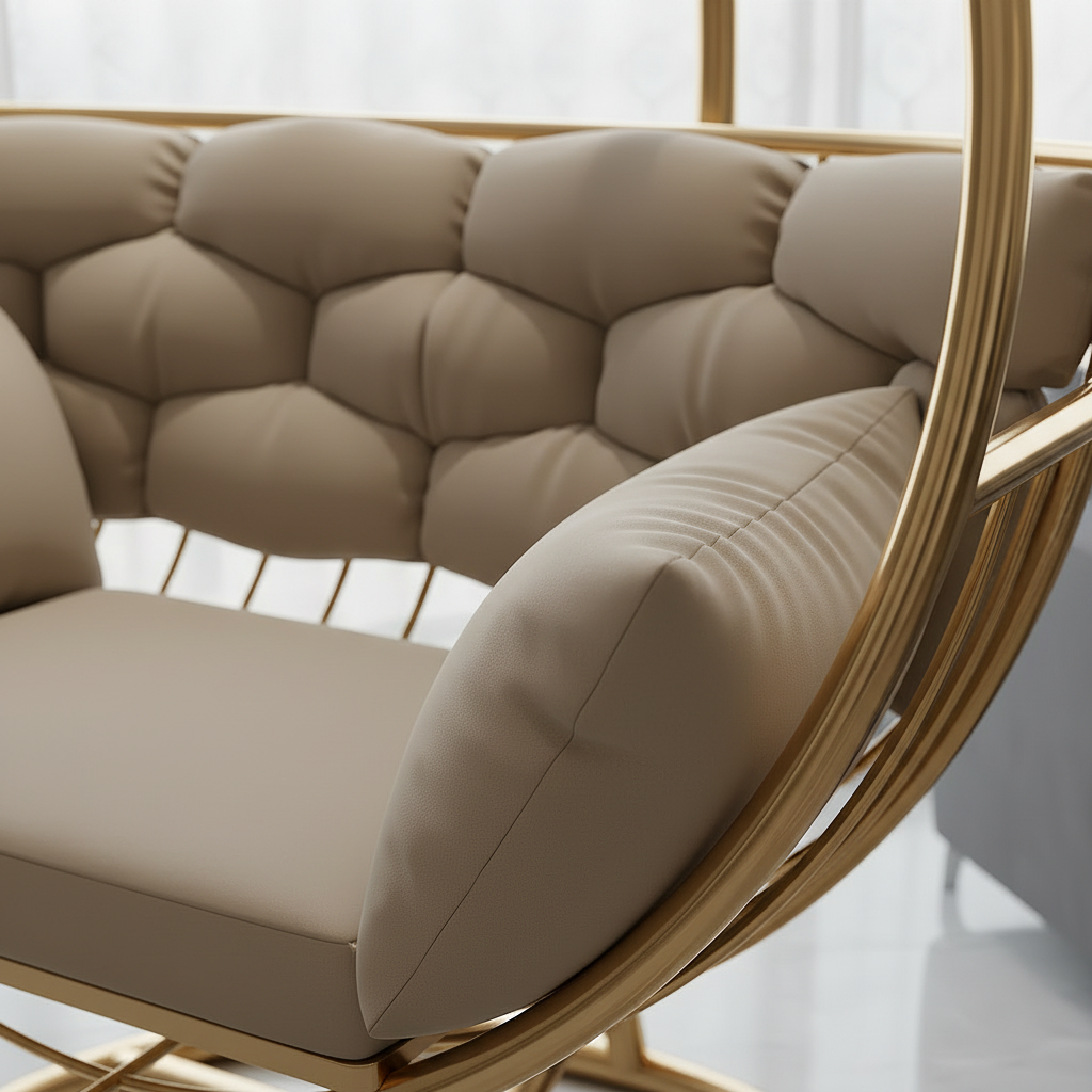Luxury Gold Circular Swing Chair – Modern Stainless Steel Indoor Hanging Chair with Stand. - Image 4