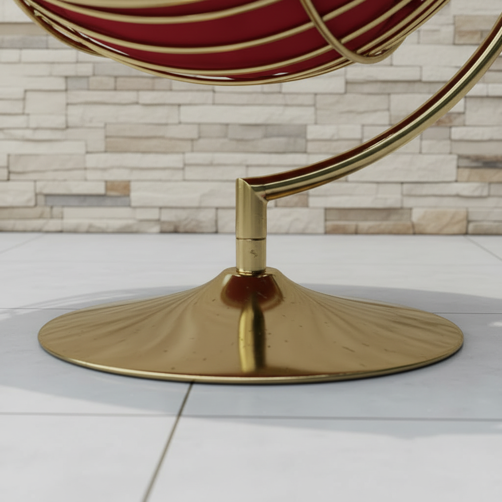 Luxury Gold Orbital Swing Chair – Modern Stainless Steel Hanging Chair with Vibrant Red Cushions & Heavy-Duty Stand - Image 4