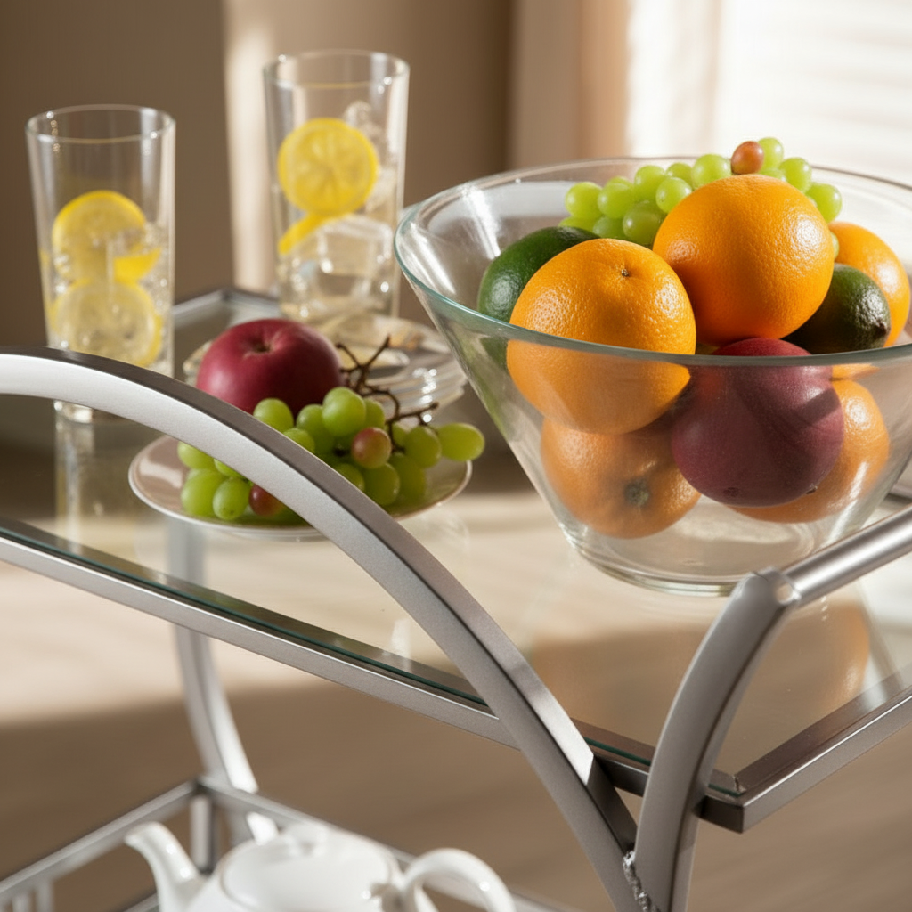 Modern Silver Bar Cart – Luxury 2-Tier Round Circle Frame Serving Trolley with Mirrored Glass Shelves & Rolling Casters - Image 4