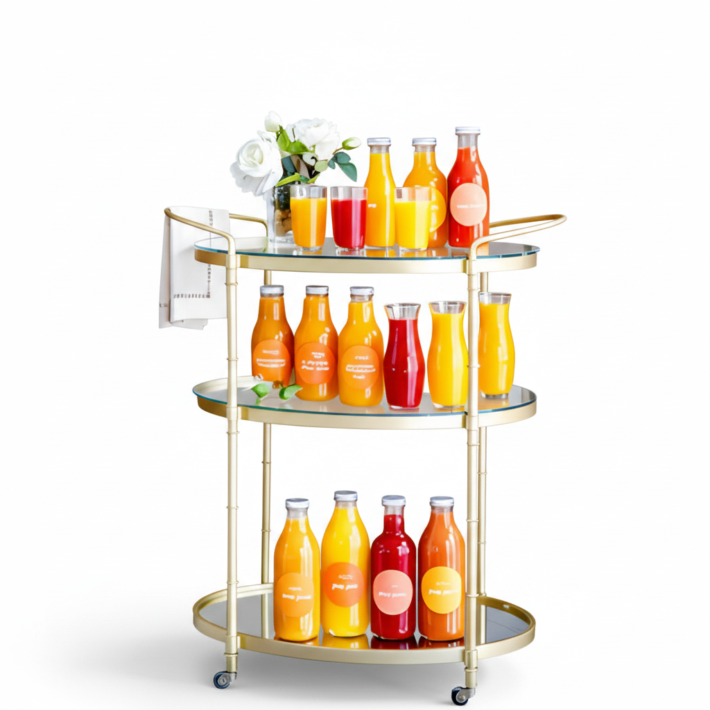 Vintage Luxury Gold Bar Cart – Elegant 2-Tier Serving Trolley with Calacatta Viola Marble Shelves & Large Decorative Spokes Wheels - Image 4