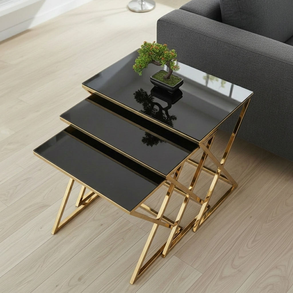 Nesting X-Frame Gold Side Set - Image 4