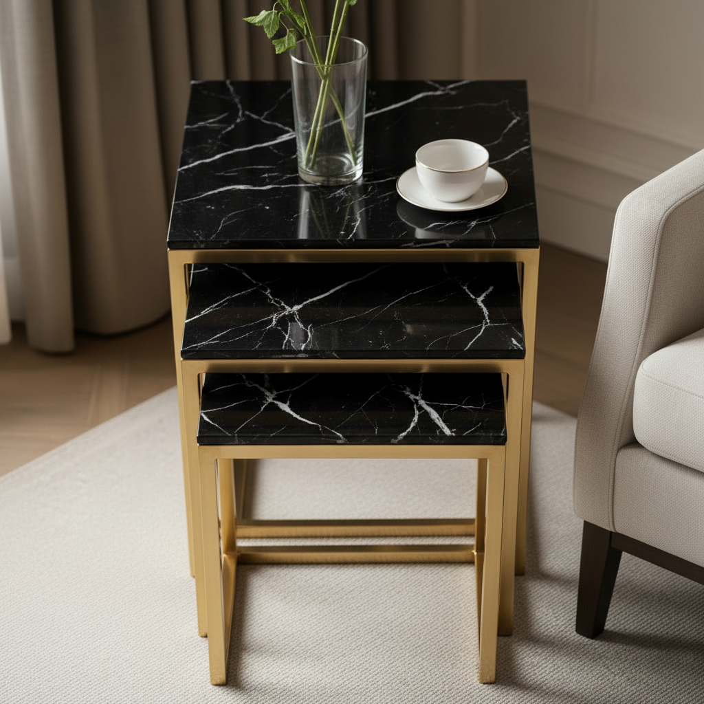 Nesting Black Marble & Gold Side Set - Image 4