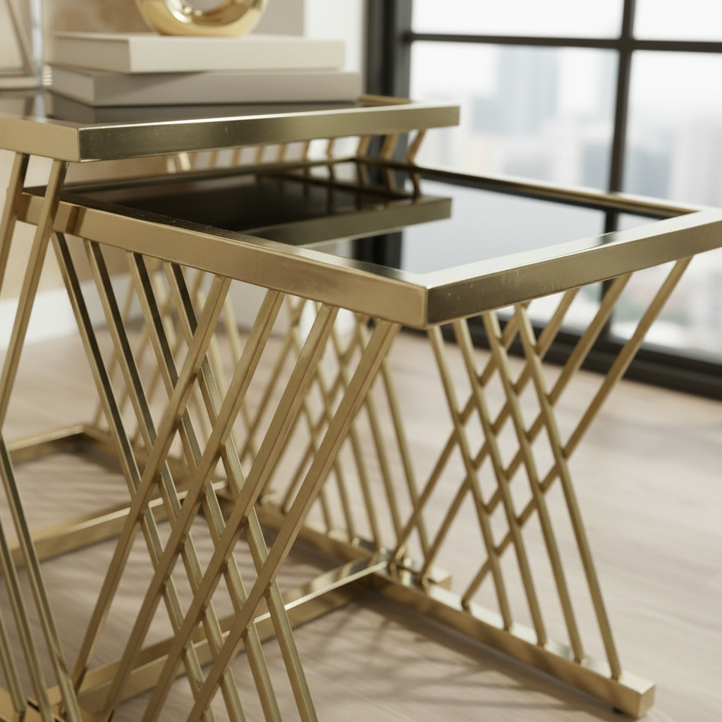Nesting Hourglass Gold Side Set - Image 4