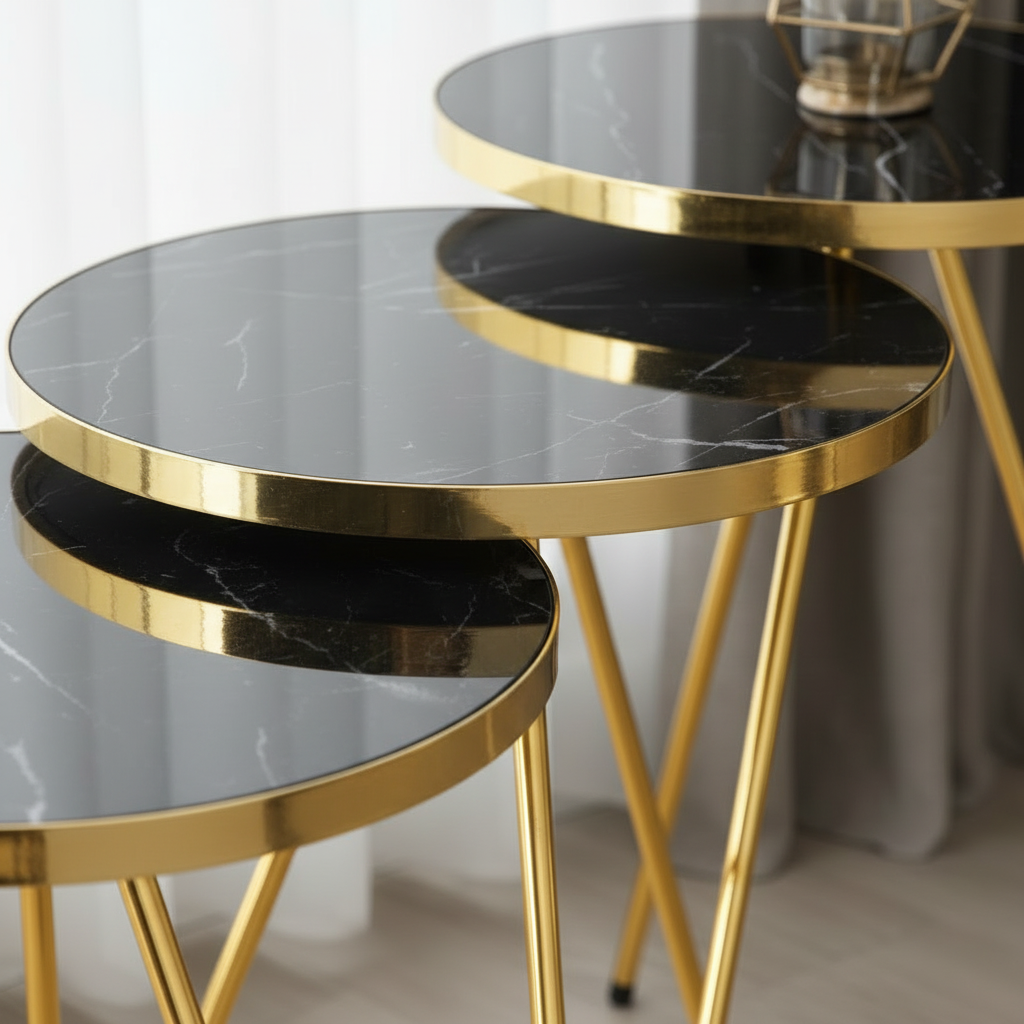 Nesting Tripod Gold Marble Set - Image 4