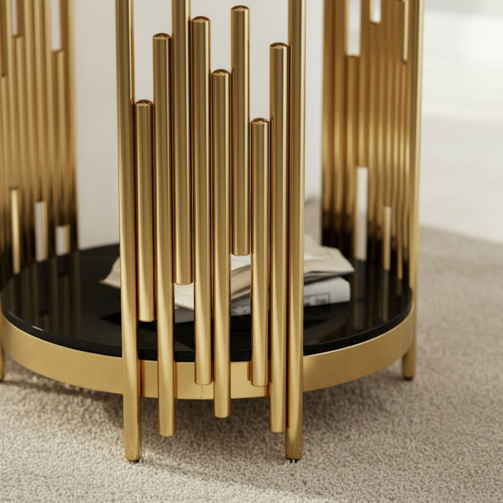 Double-Tier Gold Fluted Side Table - Image 2