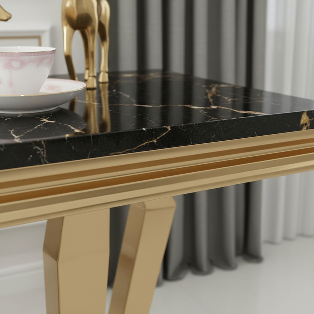 Geometric Gold & Black Marble Side Table - Image 4
