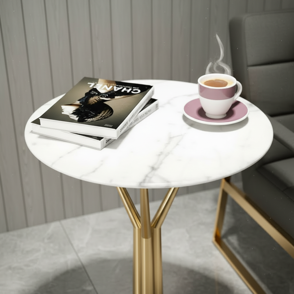 Modern Gold Branch White Marble Side Table - Image 4