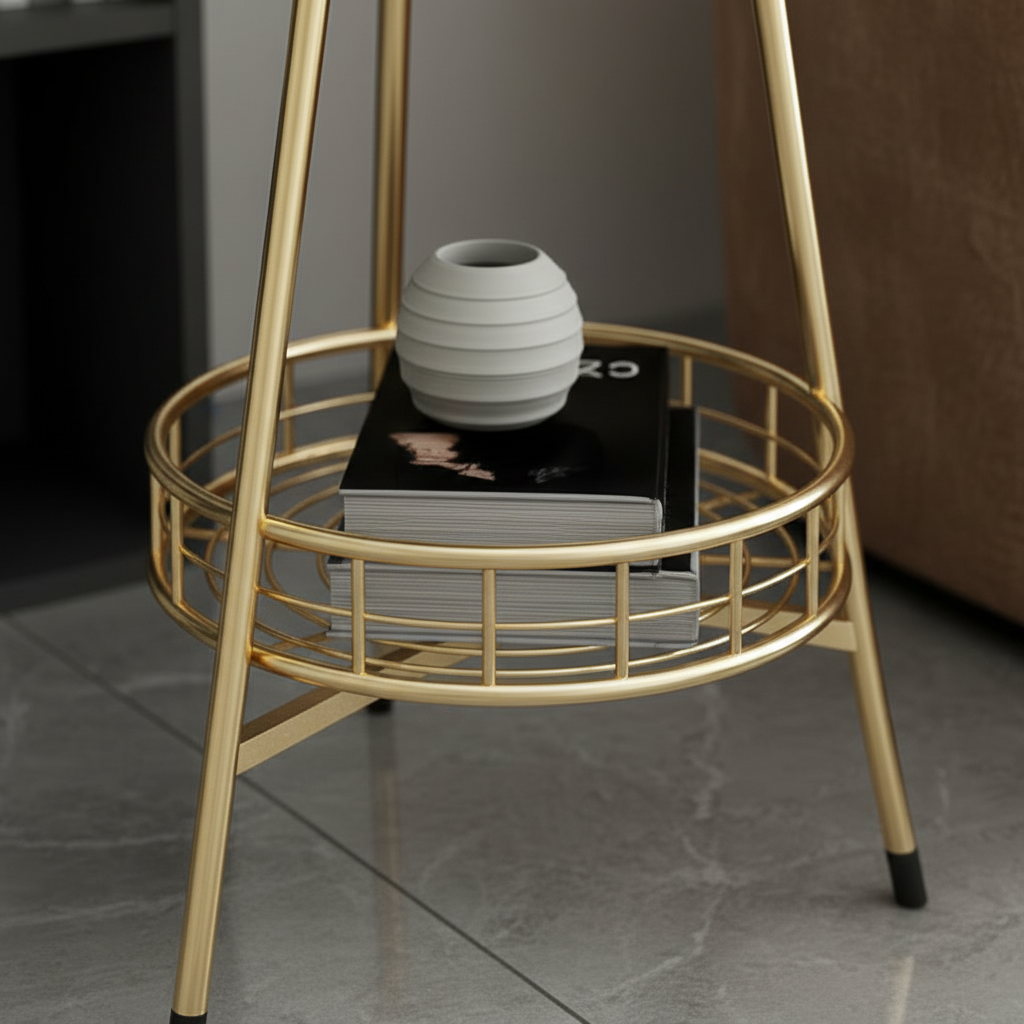 Modern Gold Side Table with Mesh Shelf - Image 4