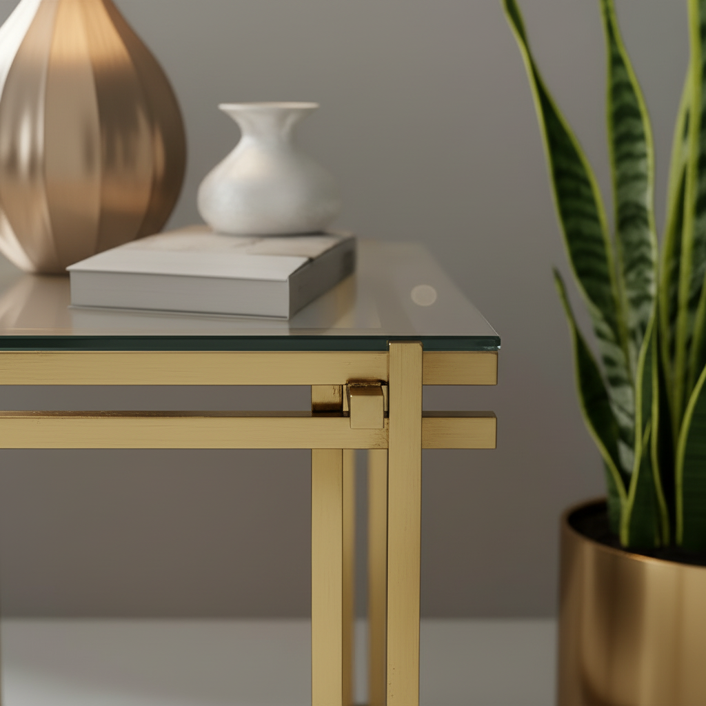 Gold Minimalist Glass Side Table - Image 4