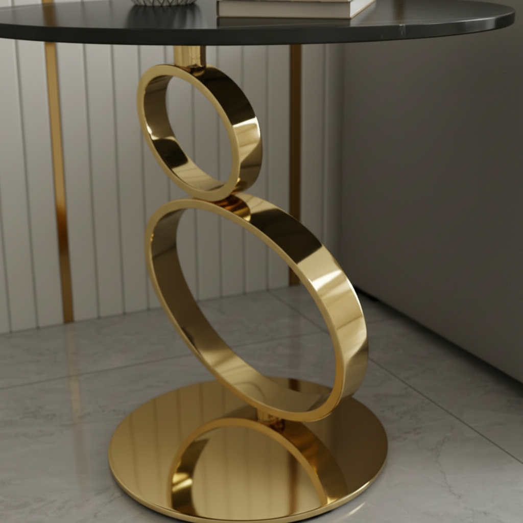 Gold Interlocking Loop Black Marble Side Table - Image 4