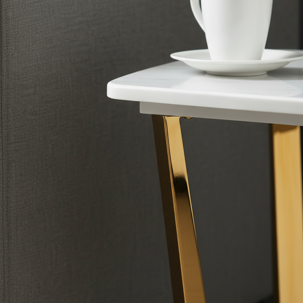 Gold Geometric Base Marble Side Table - Image 4