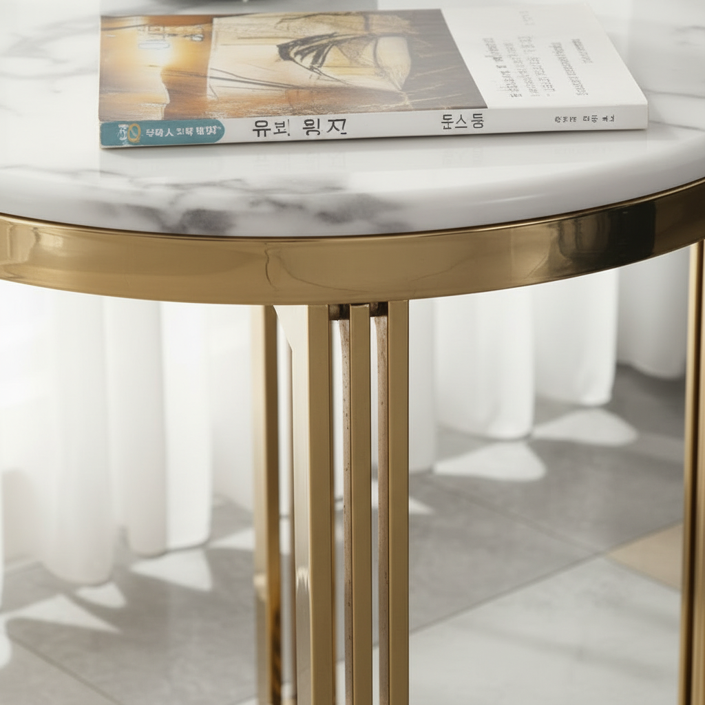 Gold Crisscross Marble Side Table - Image 4