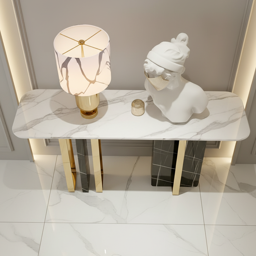 Gold & Black Marble Pillar Console Table - Image 4
