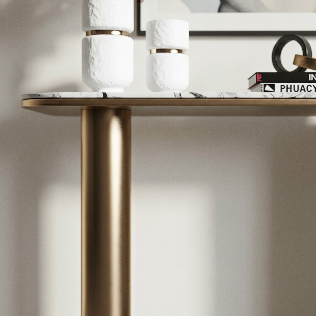 Gold & Marble Pillar Asymmetric Console Table - Image 4